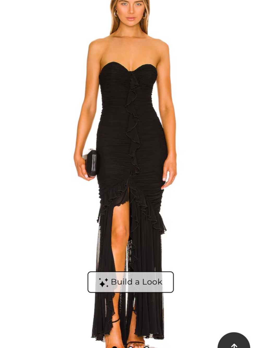 MAJORELLE Giules Gown Maxi Black Strapless Ruffle-Front Evening Dress